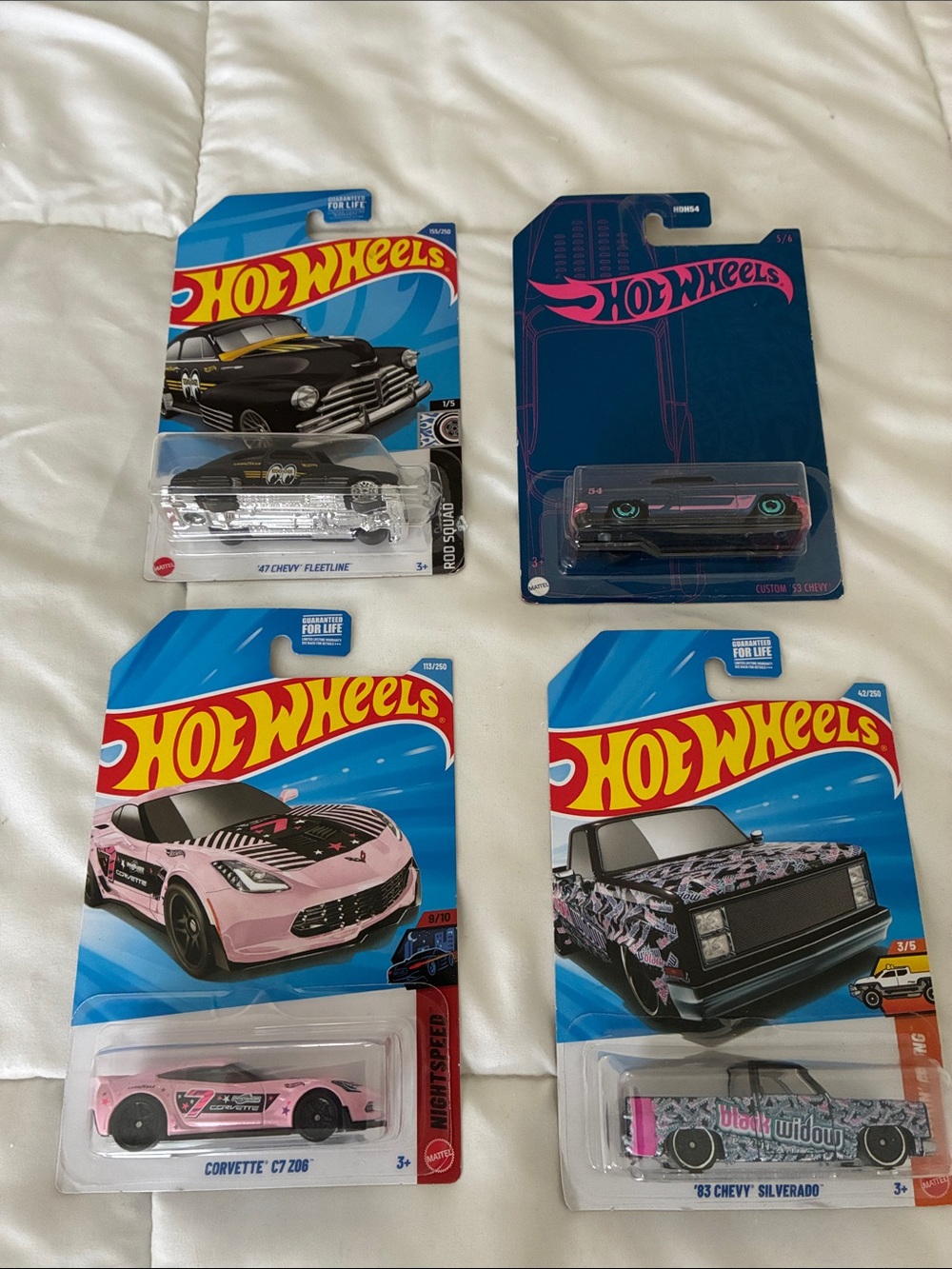 Hot Wheels Chevy Assorted Pink & Black Collector Cars - Set of 4